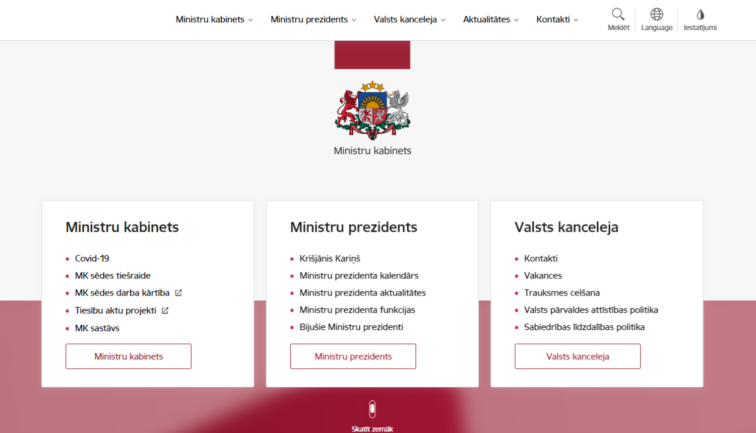 ilustratīvs attēls: mk.gov.lv sākumlapa; avots: Valsts kanceleja