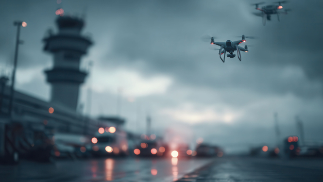 Drons lido tuvu pie lidostas