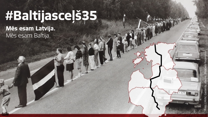 Foto no Baltijas ceļa maršruta. Baltijas valstu kartes ar maršrutu. 