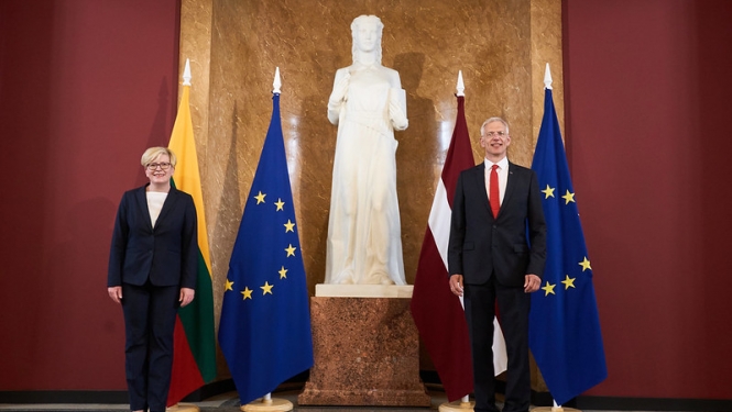 Meeting of Prime Minister K.Kariņš and Prime Minister of Lithuania Ingrida Šimonytė at the Cabinet of Ministers