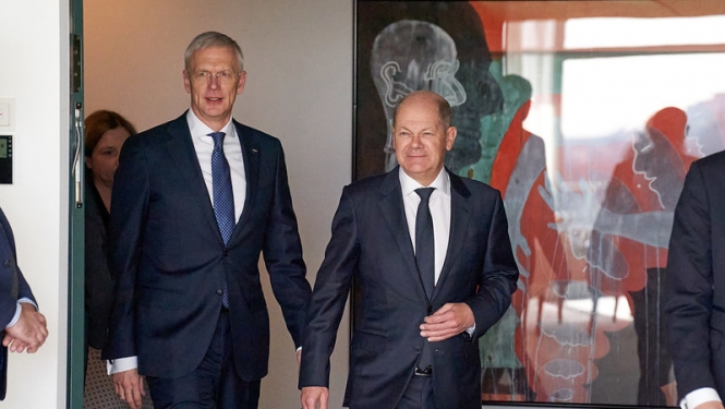 Foto: Ministru prezidents Krišjānis Kariņš un Vācijas kanclers Olafs Šolcs