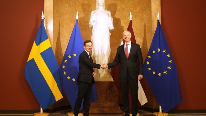 Ministru prezidents Krišjānis Kariņš un Zviedrijas premjerministrs Ulfs Kristersons