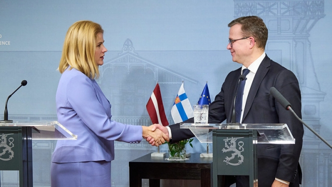 Ministru prezidente Evika Siliņa un Somijas premjerministrs Peteri Orpo