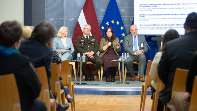 Attēls no seminara par Valsts aizsardzības mācības un Jaunsardzes likuma pēcpārbaudes (ex-post) ietekmes novērtējuma rezultātiem