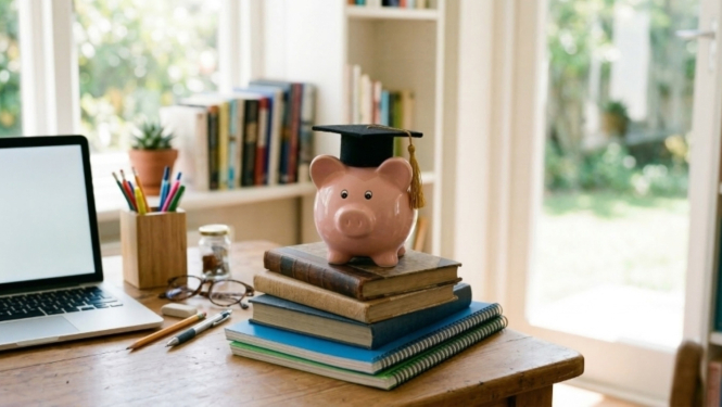 Attēls ar krājkasīti, kas paredzēta augstskolas izlaidumam