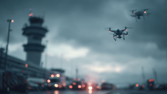 Drons lido tuvu pie lidostas