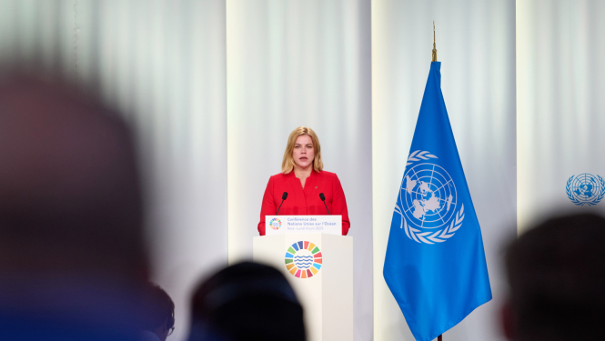 Ministru prezidente Evika Siliņa uzstājas Apvienoto Nāciju organizācijas Okeānu konferencē