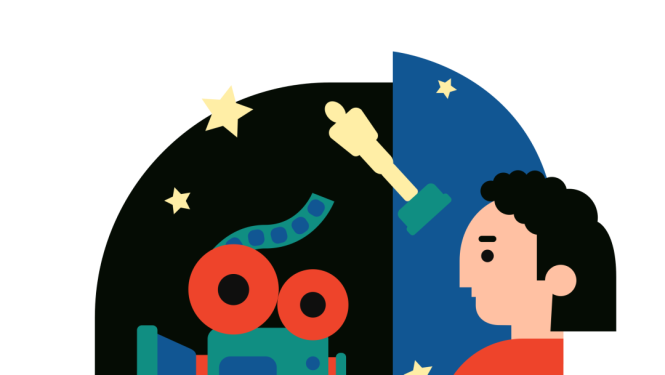 Ilustrācija - zīmējumā cilvēks pie kameras