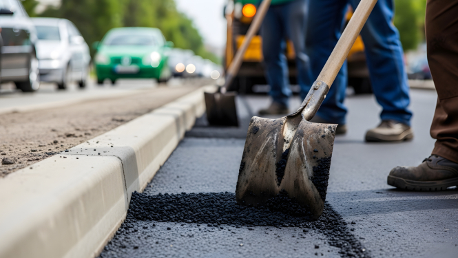 Foto: ar lāpstu izlīdzinātas bedres