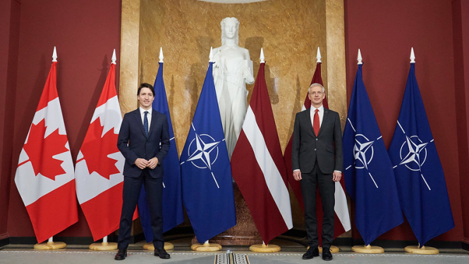 Ministru prezidents Krišjānis Kariņš un  Kanādas premjerministrs Džastins Trudo