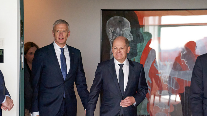 Foto: Ministru prezidents Krišjānis Kariņš un Vācijas kanclers Olafs Šolcs