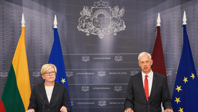 Foto: Ministru prezidents Krišjānis Kariņš un Lietuvas premjerministre Ingrīda Šimonīte