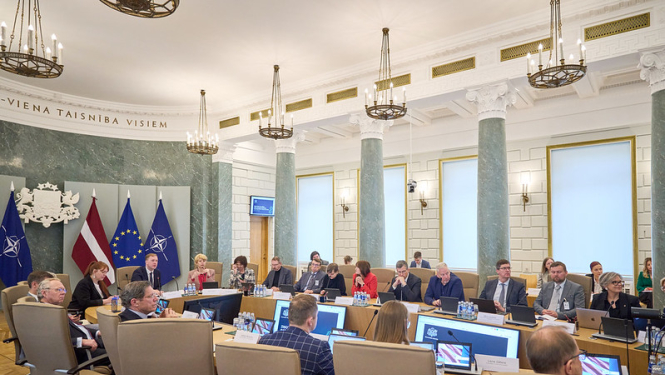 Latvijas Pētniecības un inovācijas stratēģiskās padomes sēde Ministru kabineta Zaļajā zālē. 