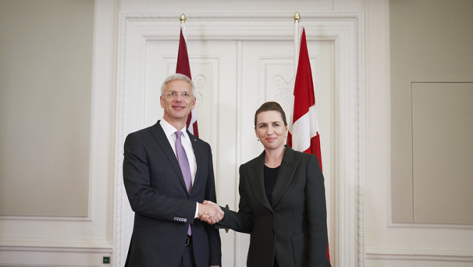 Ministru prezidents Krišjānis Kariņš  ar Dānijas premjerministri Meti Frederiksenu