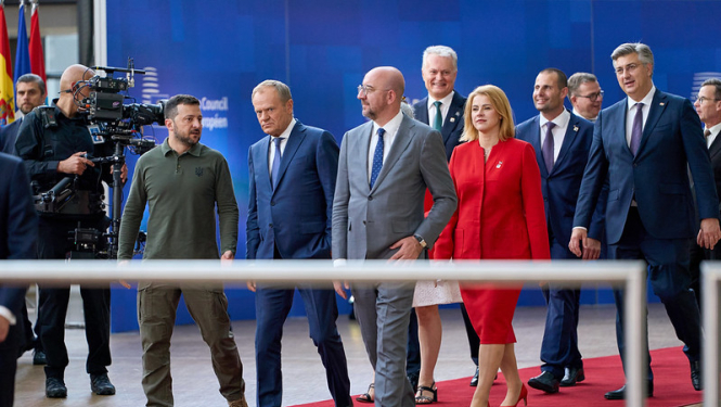 Ministru prezidente Evika Siliņa kopā ar ES valstu līderiem un Ukrainas prezidentu Eiropadomē, Briselē