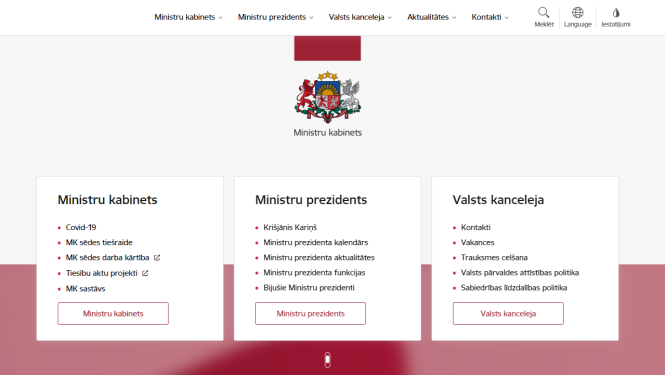 ilustratīvs attēls: mk.gov.lv sākumlapa; avots: Valsts kanceleja