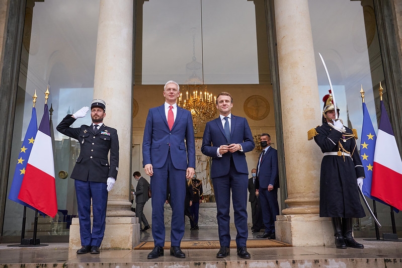 Ministru prezidents Krišjānis Kariņš un Francijas prezidents Emanuels Makrons