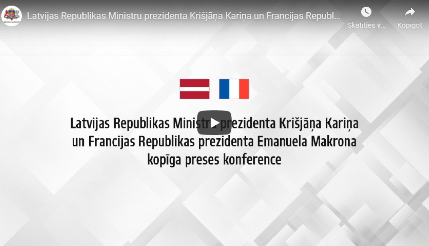 VIDEO: Latvijas Ministru prezidenta Krišjāņa Kariņa un Francijas prezidenta Emanuela Makrona tikšanās