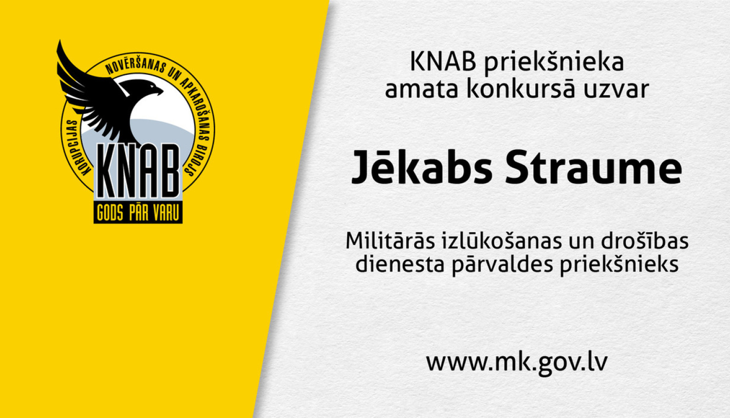 KNAB priekšnieka amata konkursā uzvar Jēkabs Straume