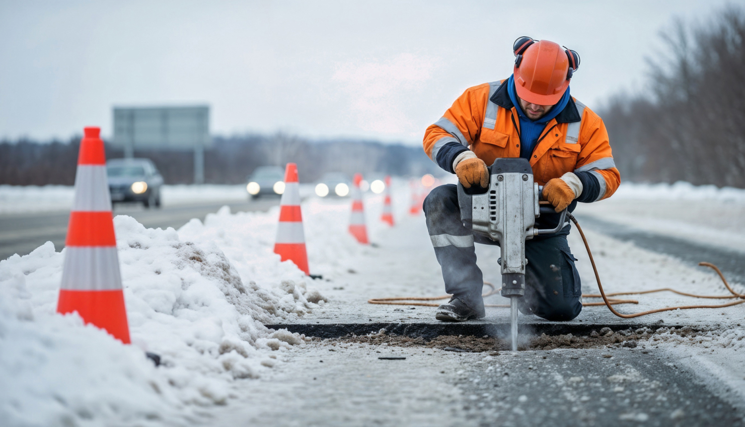 Attēls ar ceļa remonta darbiem