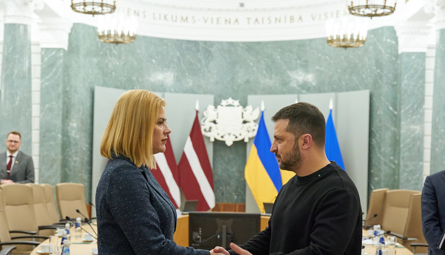 Ministru prezidente Evika Siliņa un Ukrainas prezidents Volodomirs Zelenskis tiekas Ministru kabinetā