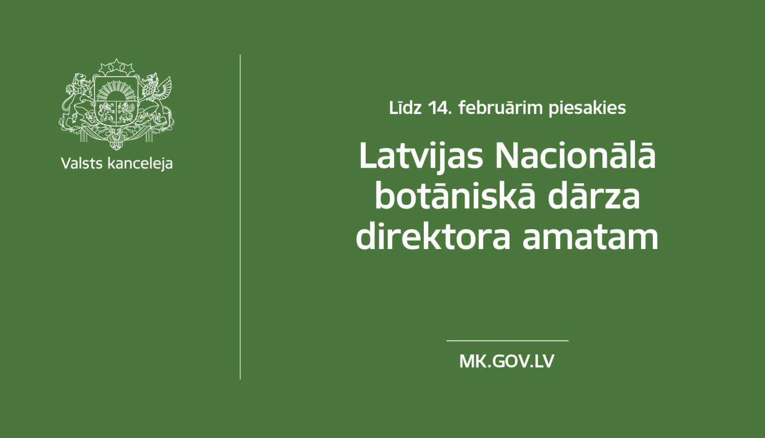 Sludinājuma teksts uz zaļa fona ar baltiem burtiem