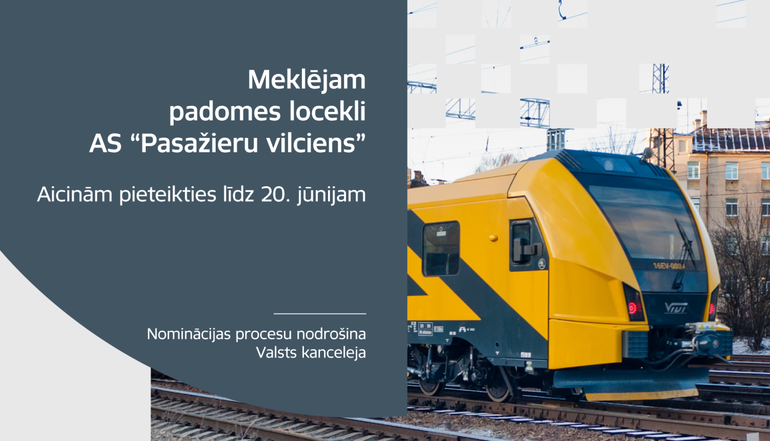 Sludinājuma teksts un "Vivi" vilciens