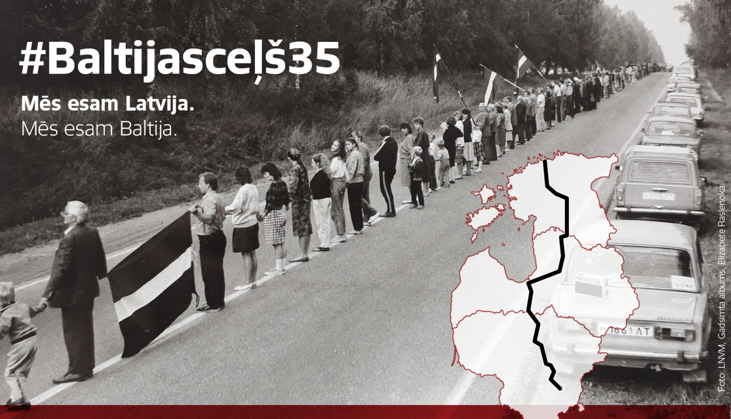 Foto no Baltijas ceļa maršruta. Baltijas valstu kartes ar maršrutu. 