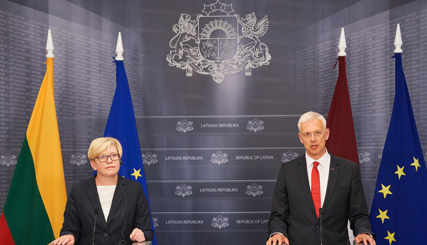 Foto: Ministru prezidents Krišjānis Kariņš un Lietuvas premjerministre Ingrīda Šimonīte