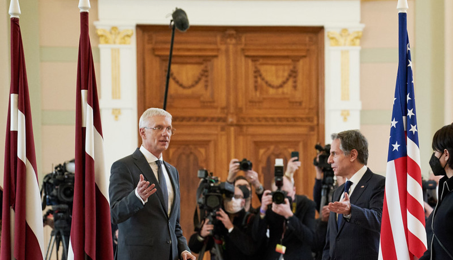 Ministru prezidents Krišjānis Kariņš un NATO ģenerālsekretārs Entonijs Blinkens