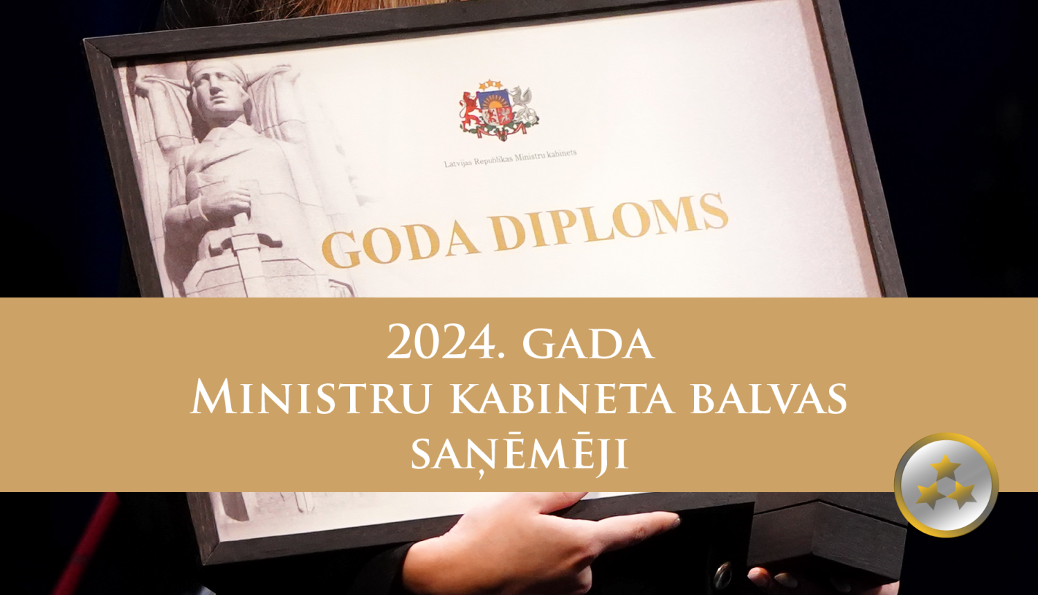 Ministru kabineta Goda diploms un uzraksts "2024. gada Ministru kabineta balvas saņēmēji"