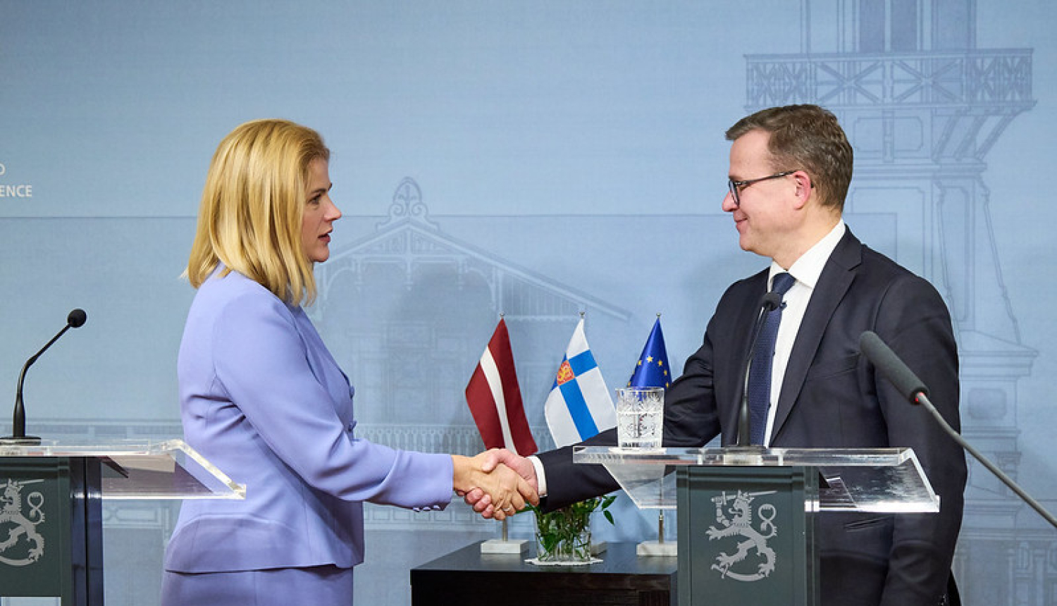 Ministru prezidente Evika Siliņa un Somijas premjerministrs Peteri Orpo