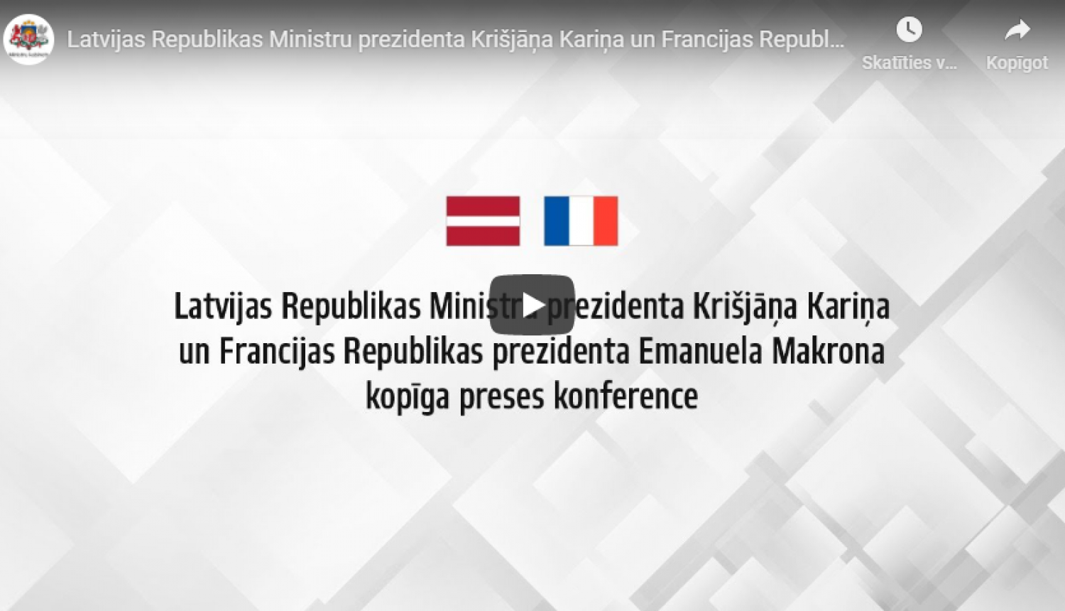VIDEO: Latvijas Ministru prezidenta Krišjāņa Kariņa un Francijas prezidenta Emanuela Makrona tikšanās