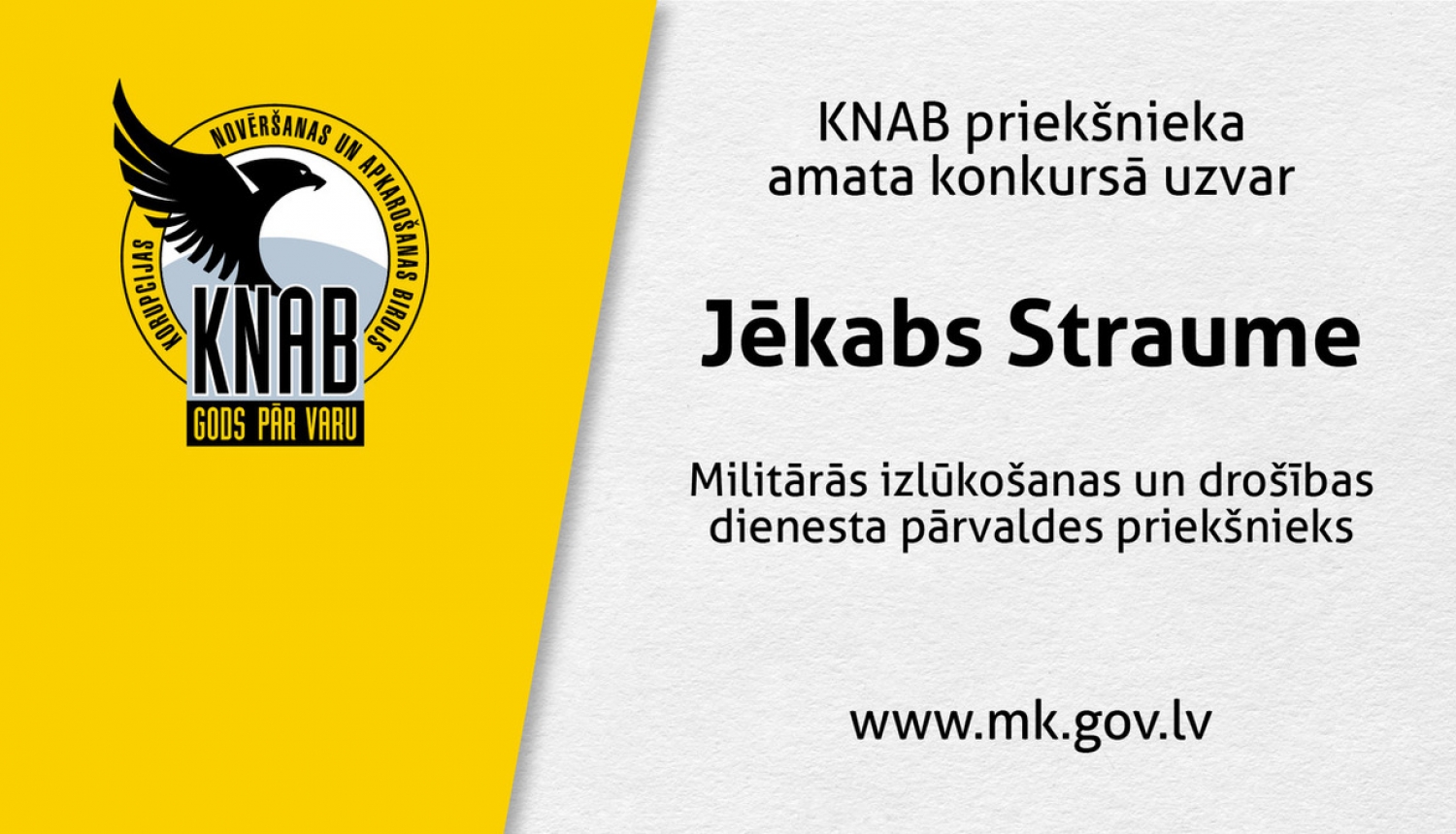 KNAB priekšnieka amata konkursā uzvar Jēkabs Straume