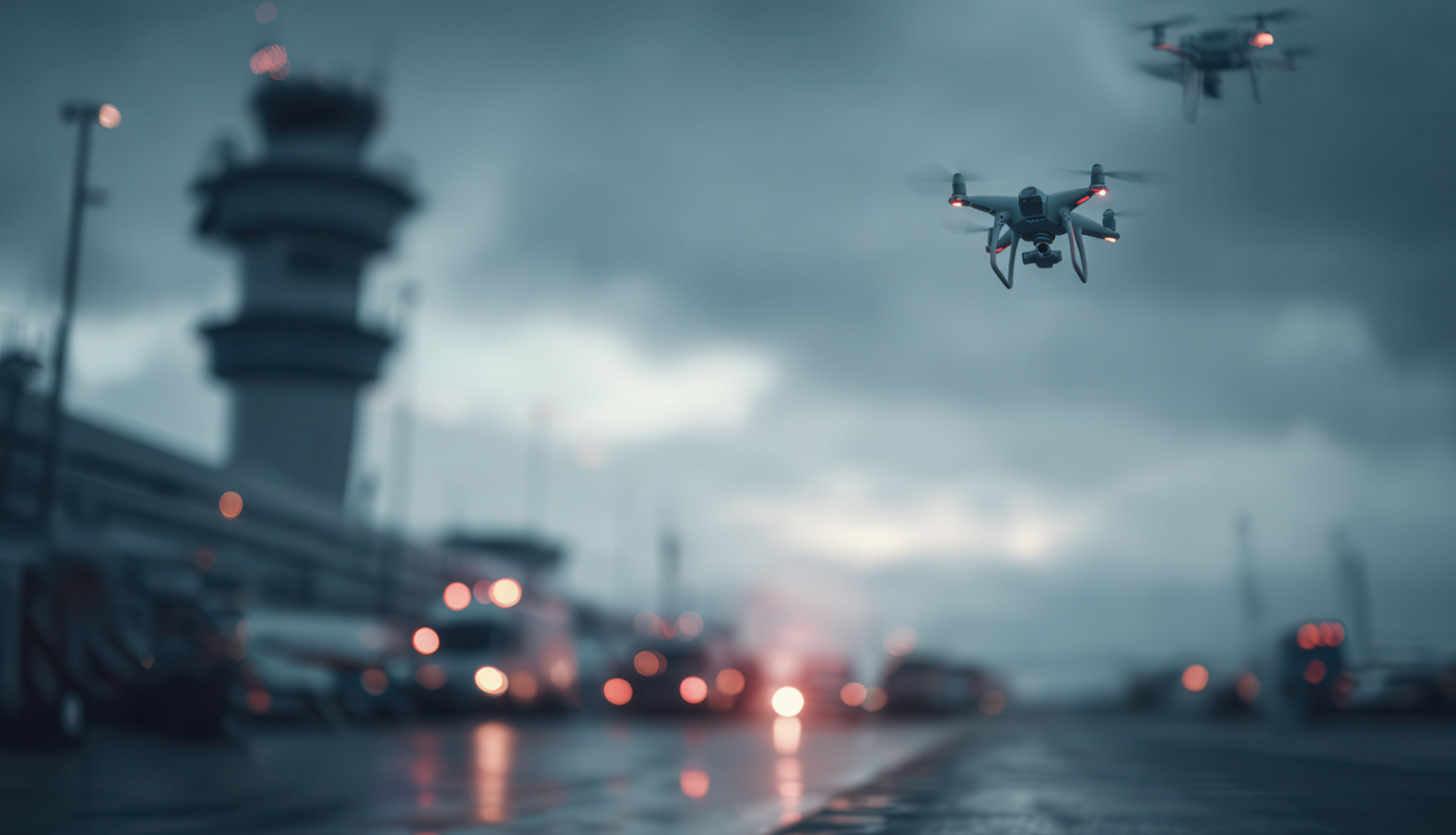 Drons lido tuvu pie lidostas