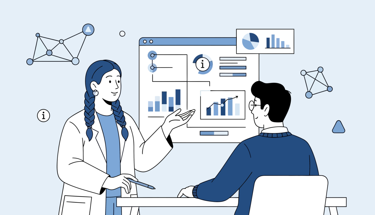 Vektoru attēls, kurā cilvēku veidoli zīmētā veidā, plāno notikumus