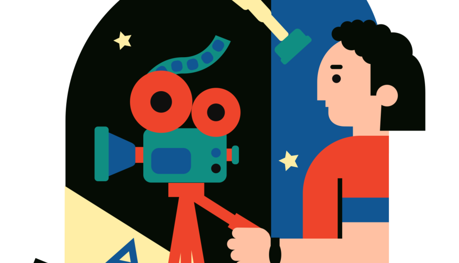 Ilustrācija - zīmējumā cilvēks pie kameras