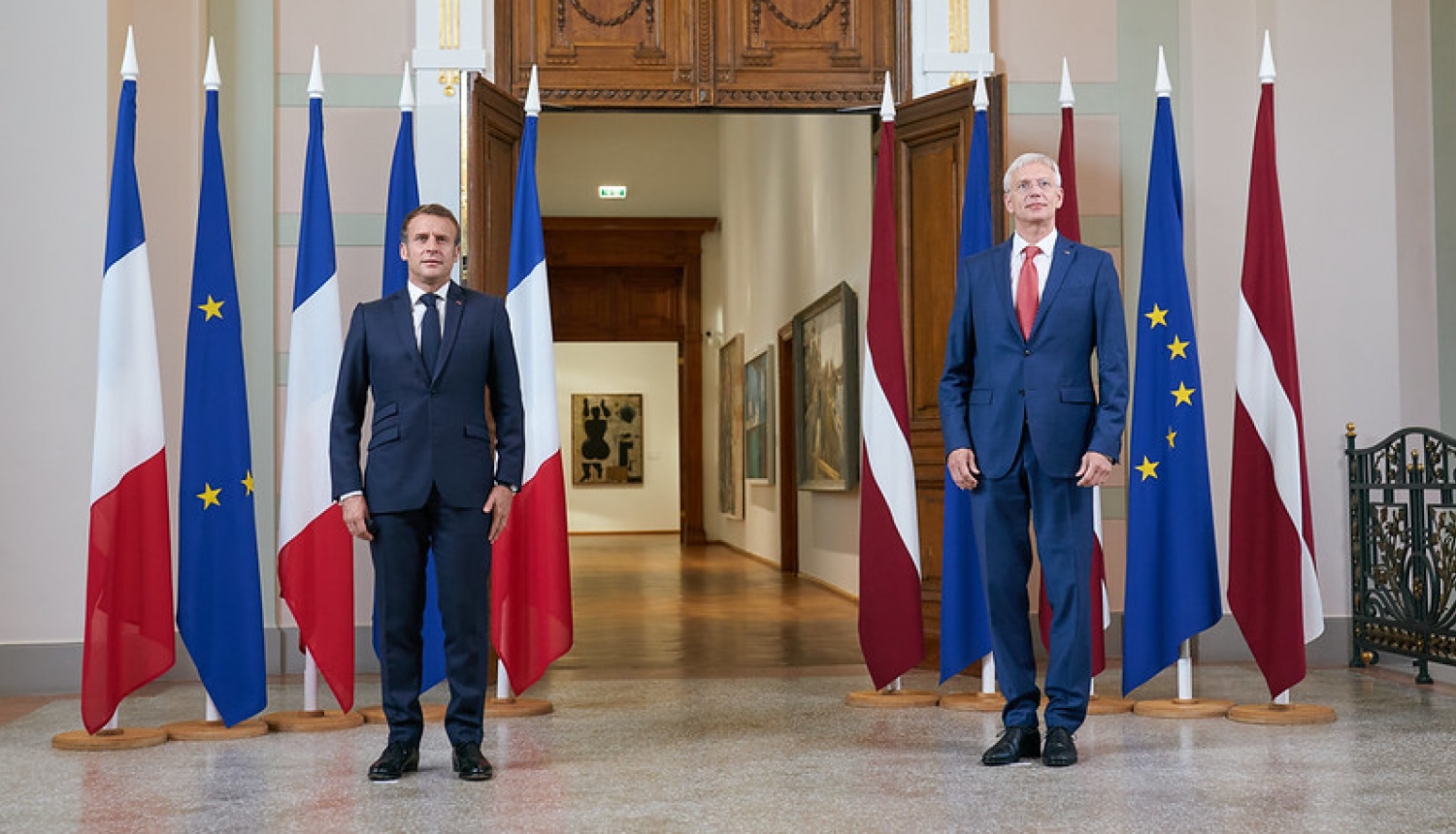 Foto: Ministru prezidents Krišjānis Kariņš un Francijas prezidents Emanuels Makrons