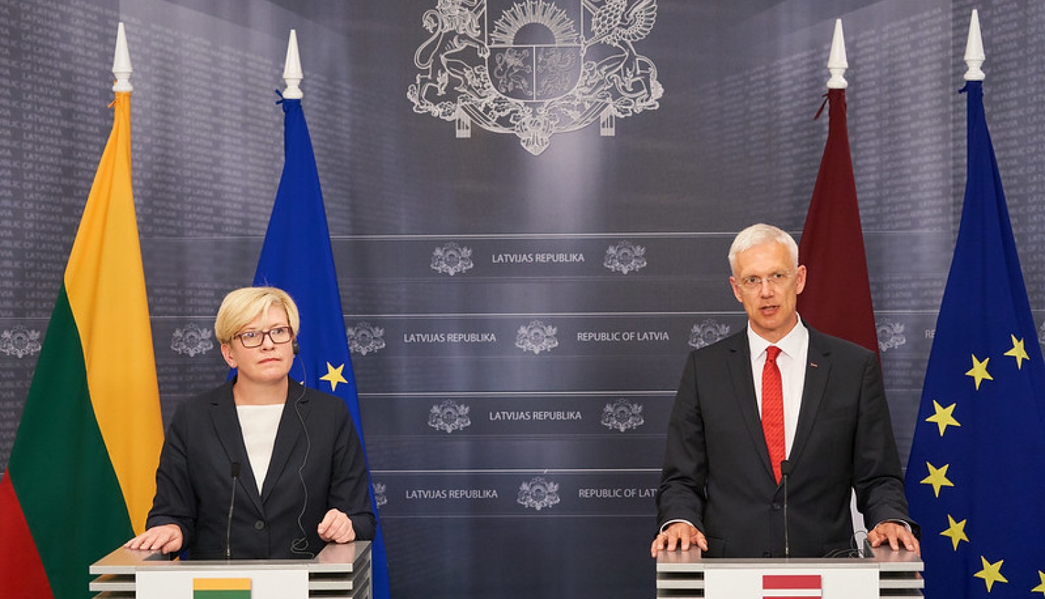 Foto: Ministru prezidents Krišjānis Kariņš un Lietuvas premjerministre Ingrīda Šimonīte