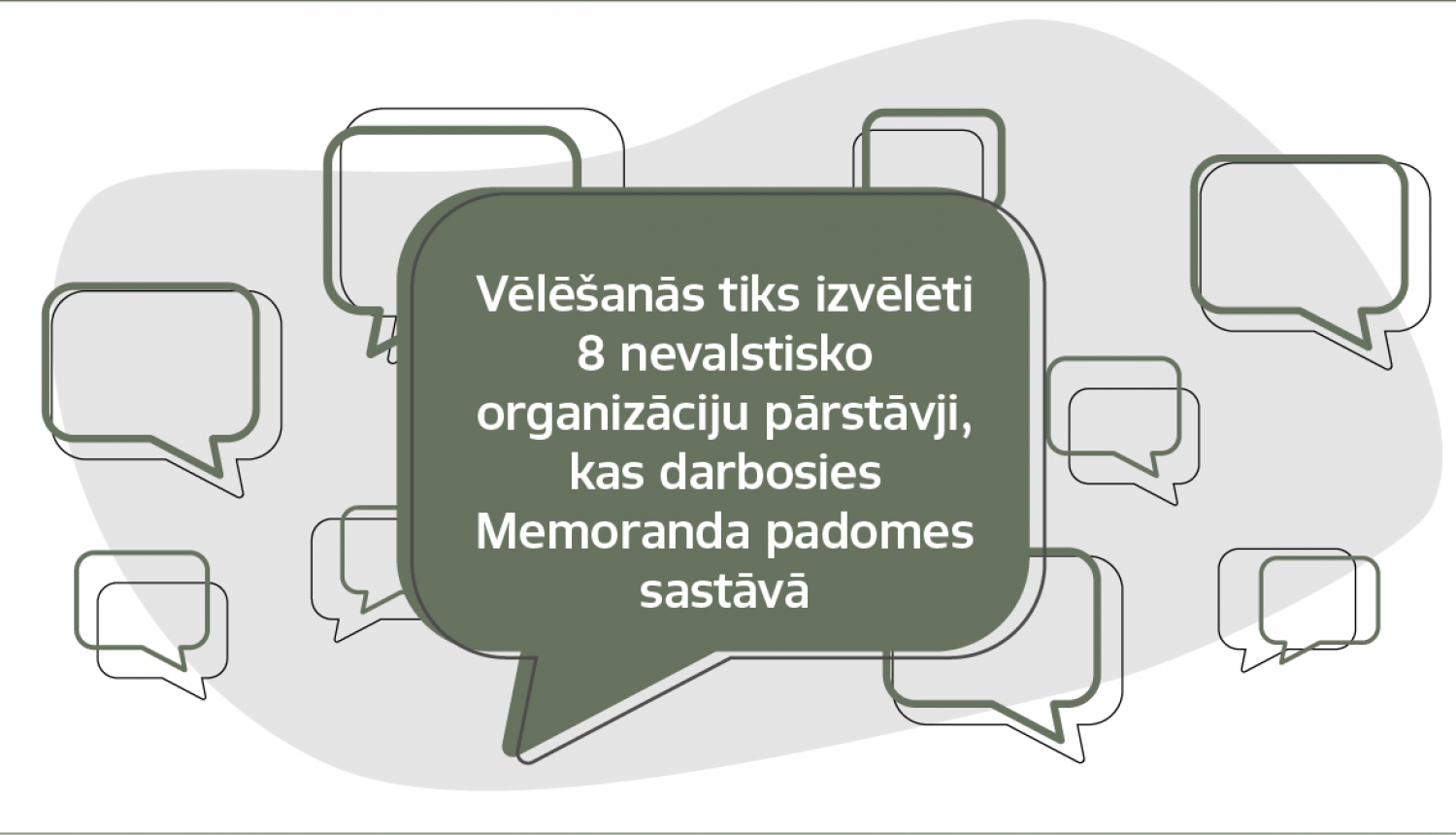 Vizuālis ar uzrakstu "Vēlēšanās tiks izvēlēti 8 nevalstisko organizāciju pārstāvji, kas darbosies  Memoranda padomes sastāvā"